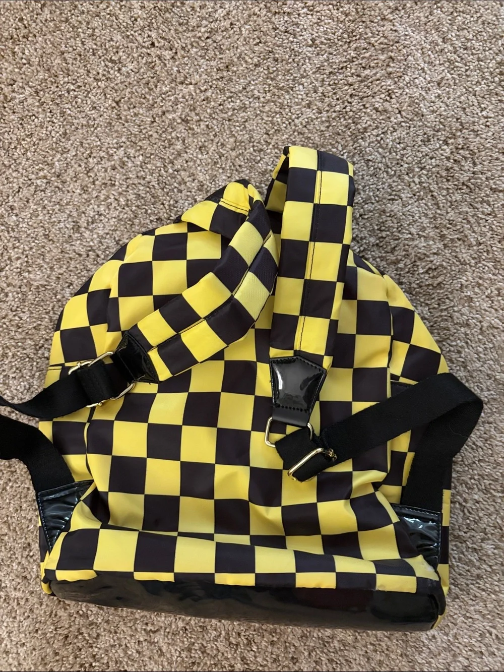 Betsey Johnson Yellow and Black Checkerboard Backpack with Patch Details
